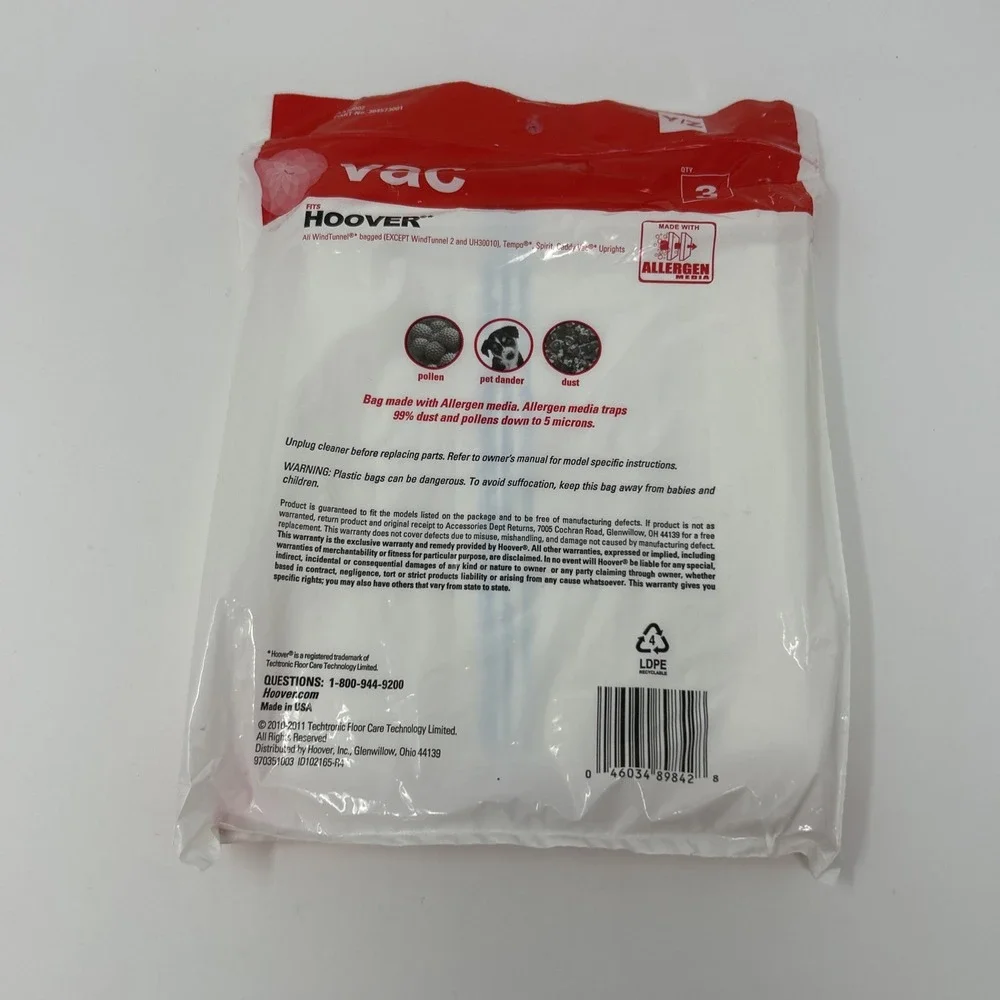 Hoover Type Y/Z Allergen Upright Vacuum Cleaner 3 Paper Bags # AA10002